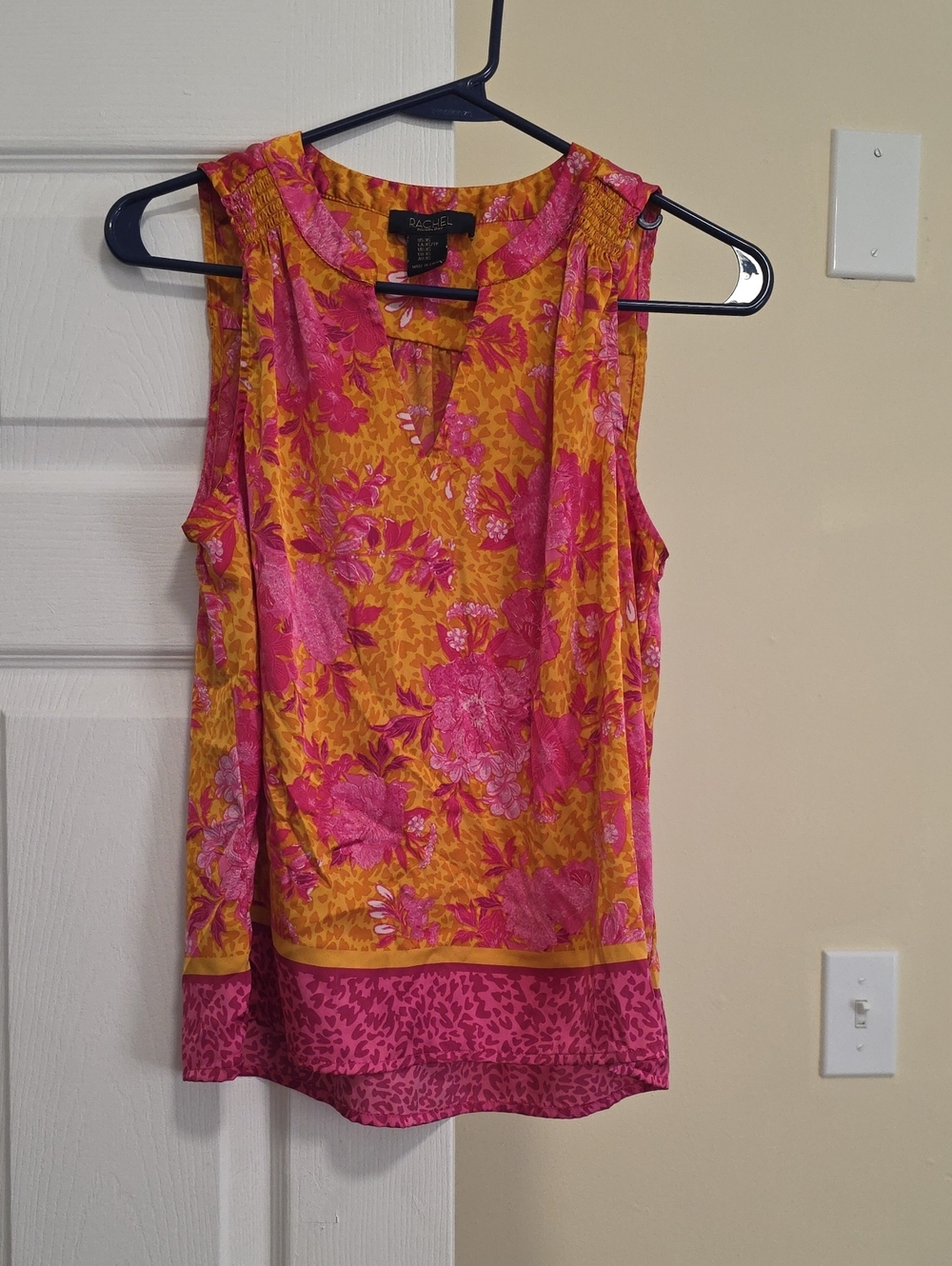 Ann Taylor Pink and Gold Floral Sleeveless Blouse